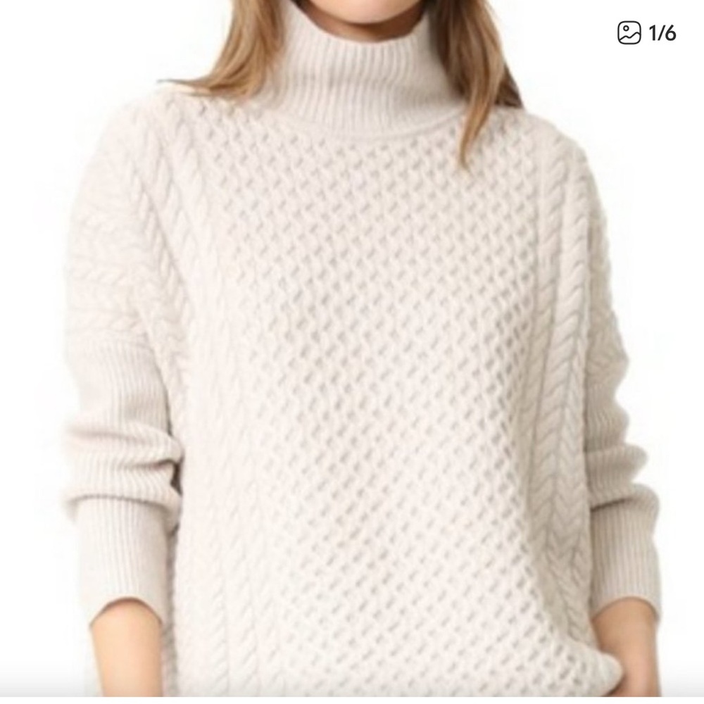 AYR La Square Extra Fine Merino Cable Knit Turtleneck Sweater XS Ivory